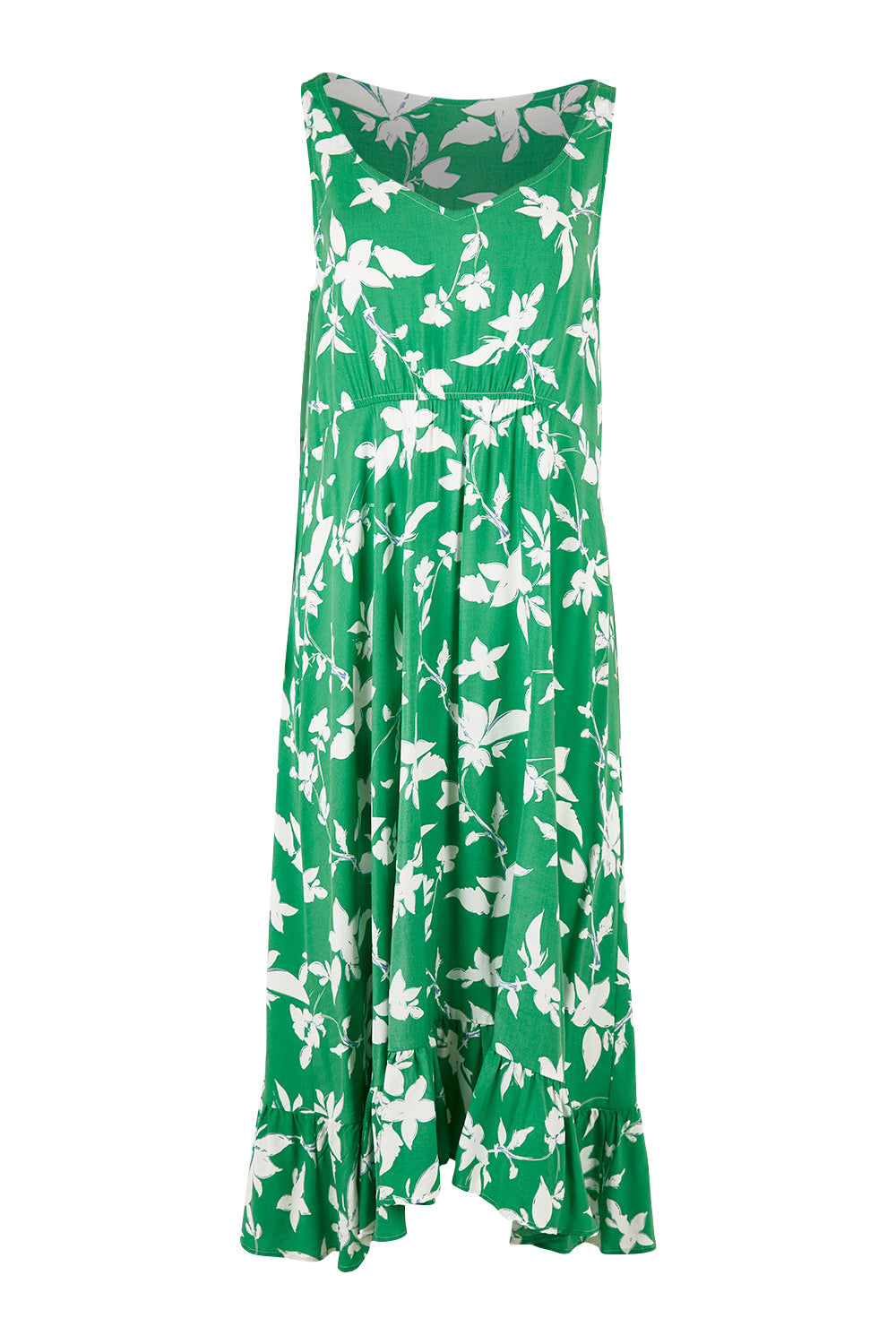 Product shot of the Floral Print Sun Dress in colour Green (Green), from the front