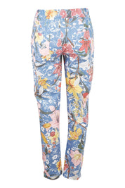 Product shot of the Leaf Print Crushed Jean in colour Multi (Blue), from the back