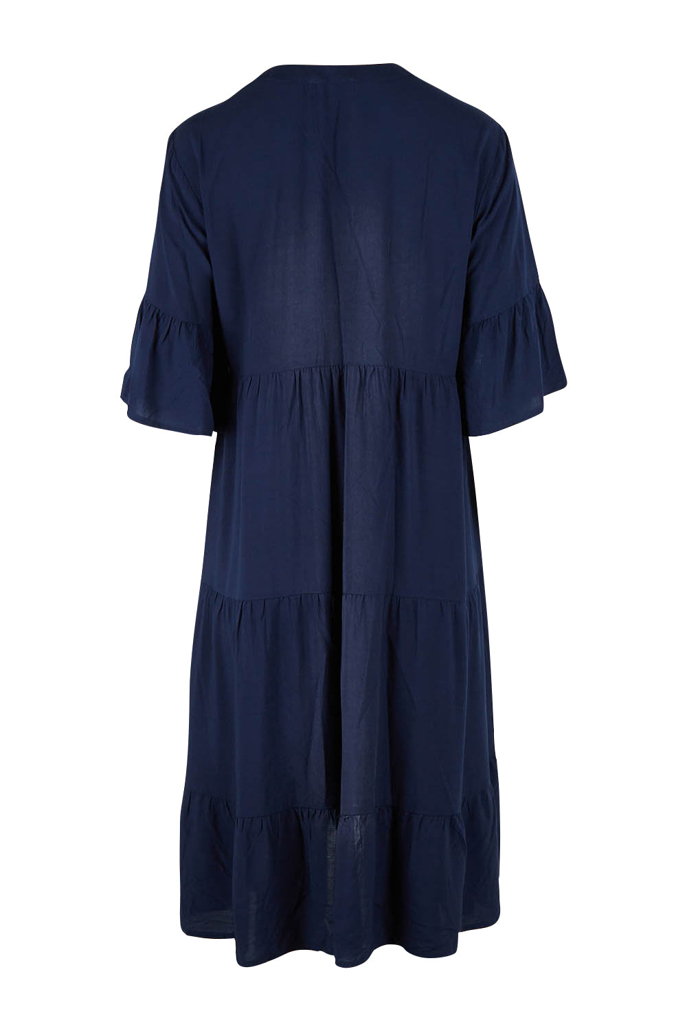 Product shot of the Tier Swing Dress in colour Navy (Blue), from the back