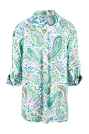 Product shot of the Vibe Satin Shirt in colour Green (Green), from the back