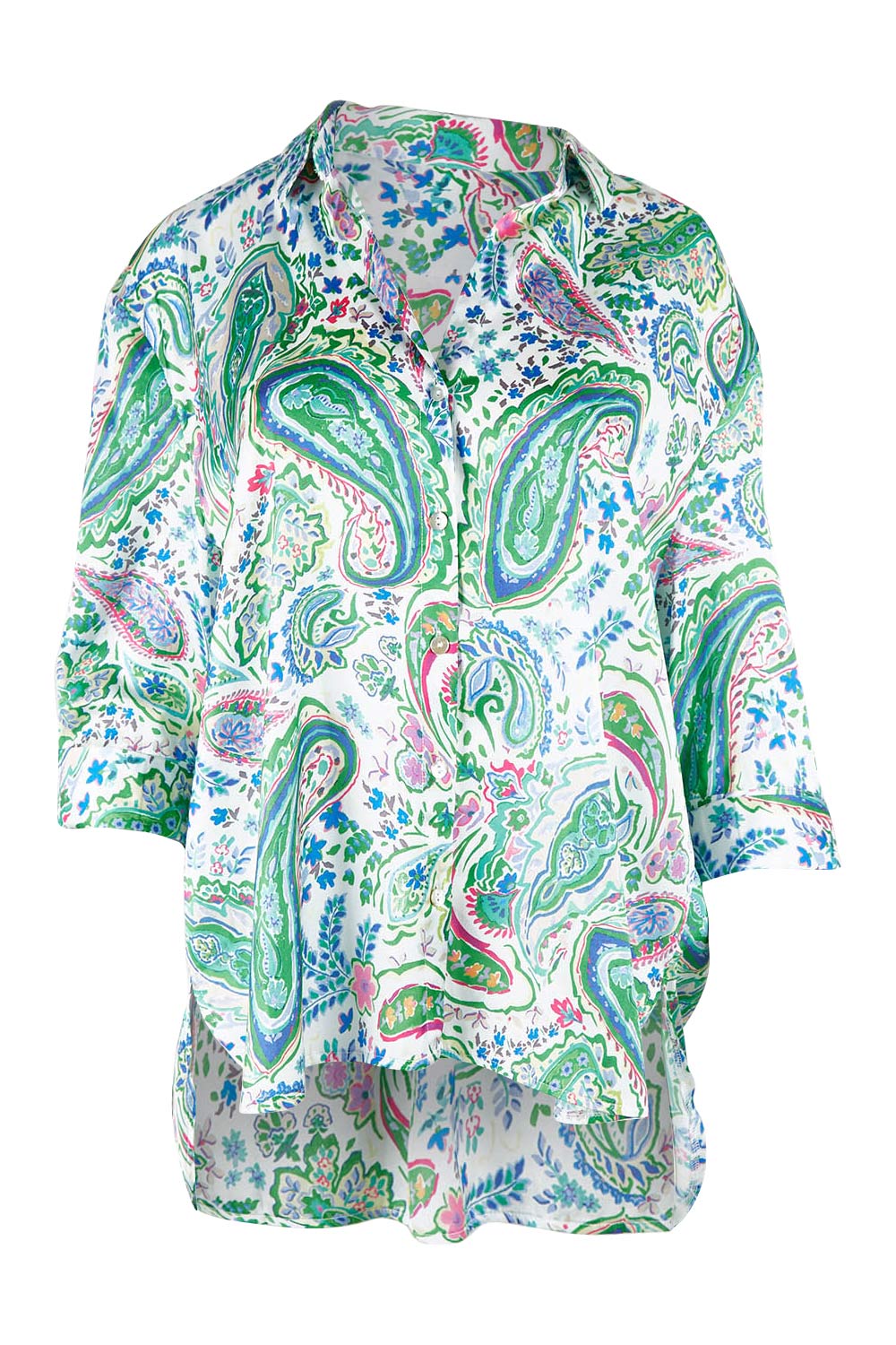 Product shot of the Vibe Satin Shirt in colour Green (Green), from the front