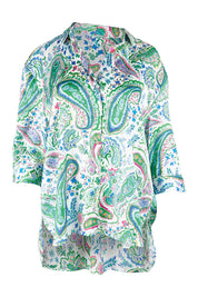 Product shot of the Vibe Satin Shirt in colour Green (Green), from the front