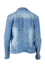 Product shot of the Maggie Denim Jacket in colour Denim (Blue), from the back