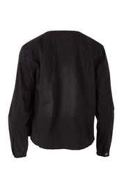 Product shot of the Collarless Denim Jacket in colour Black (Black), from the back