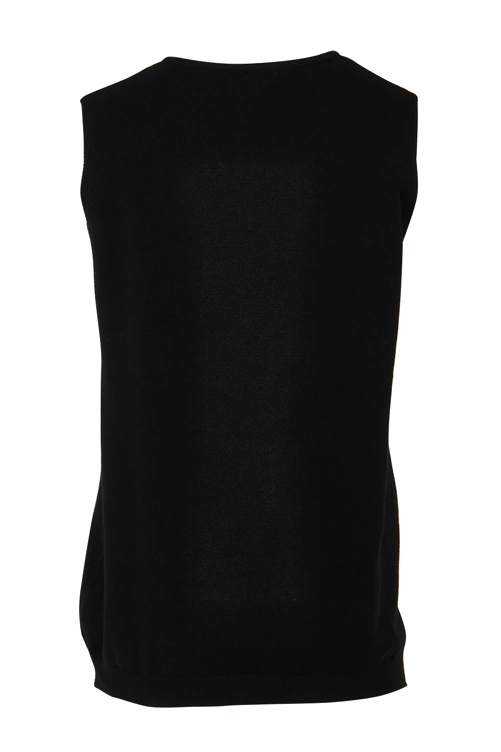 Product shot of the Vicky Side Split Knit Vest in colour Black (Black), from the back
