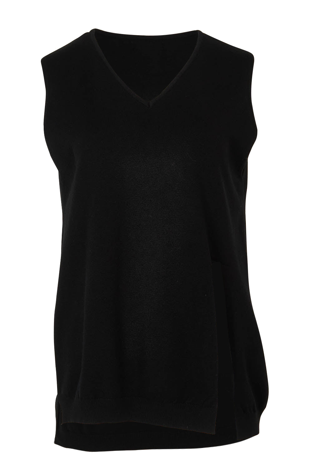 Product shot of the Vicky Side Split Knit Vest in colour Black (Black), from the front