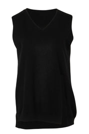 Product shot of the Vicky Side Split Knit Vest in colour Black (Black), from the front