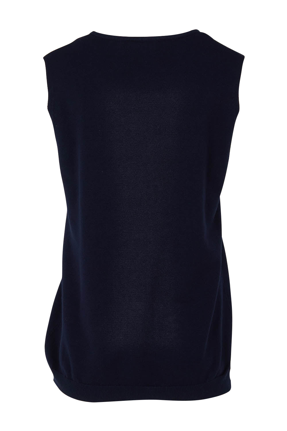 Product shot of the Vicky Side Split Knit Vest in colour Navy (Blue), from the back