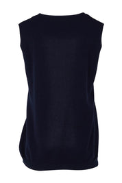 Product shot of the Vicky Side Split Knit Vest in colour Navy (Blue), from the back