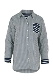 Product shot of the Anna Stripe Shirt in colour Navy (Blue), from the front