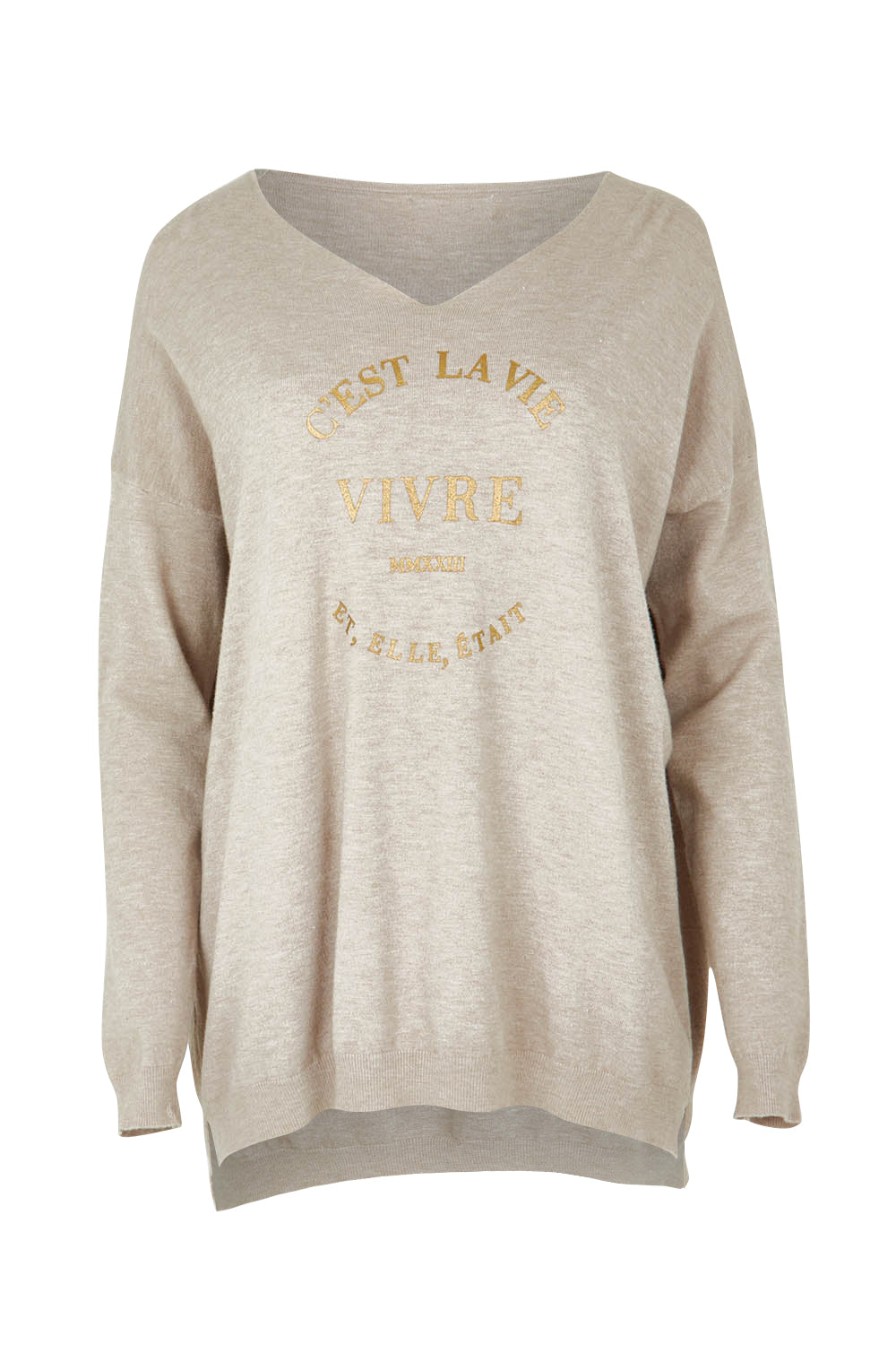 Product shot of the Cest La Vie Knit in colour Natural, from the front