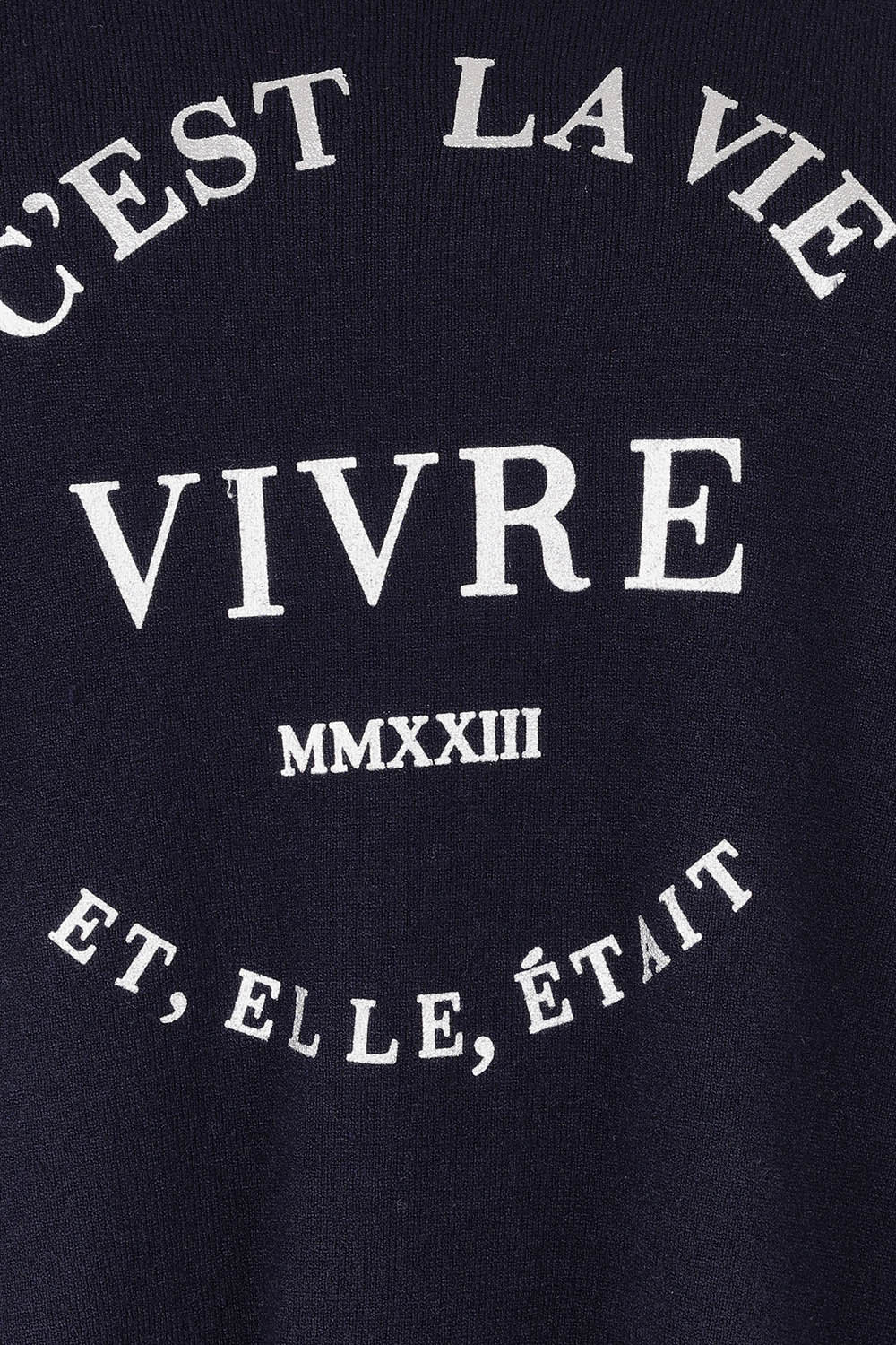 Product shot of the Cest La Vie Knit in colour Navy (Blue), detail