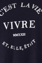 Product shot of the Cest La Vie Knit in colour Navy (Blue), detail