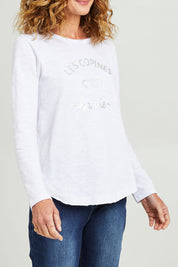 Model Emma wearing size S of the Les Copines L/S Tin colourShirt - White (White), from the front, cropped image