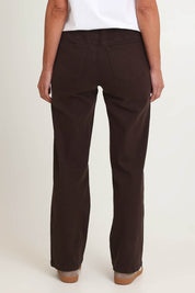 Model Riina wearing size S of the Maddy Wide Leg Jean in colour Chocolate, from the back