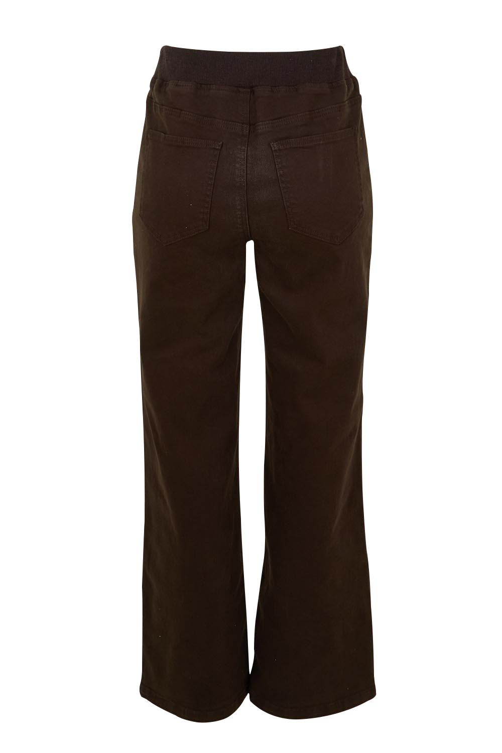 Product shot of the Maddy Wide Leg Jean in colour Chocolate, from the back