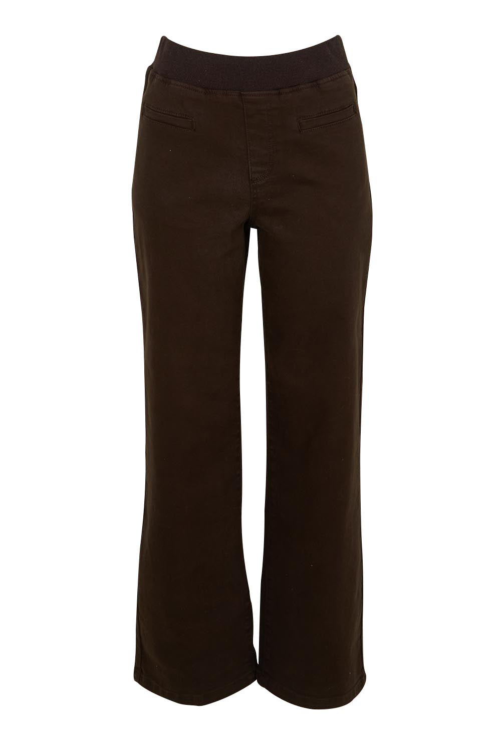 Product shot of the Maddy Wide Leg Jean in colour Chocolate, from the front