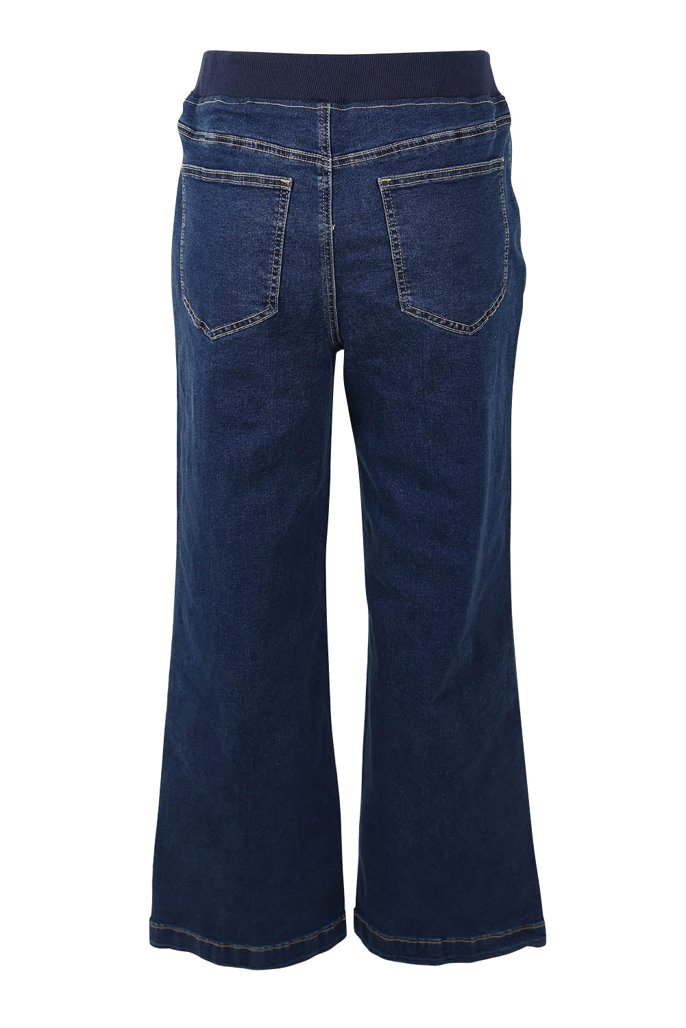 Product shot of the Maddy Wide Leg Jean in colour Darkdenim (Blue), from the back