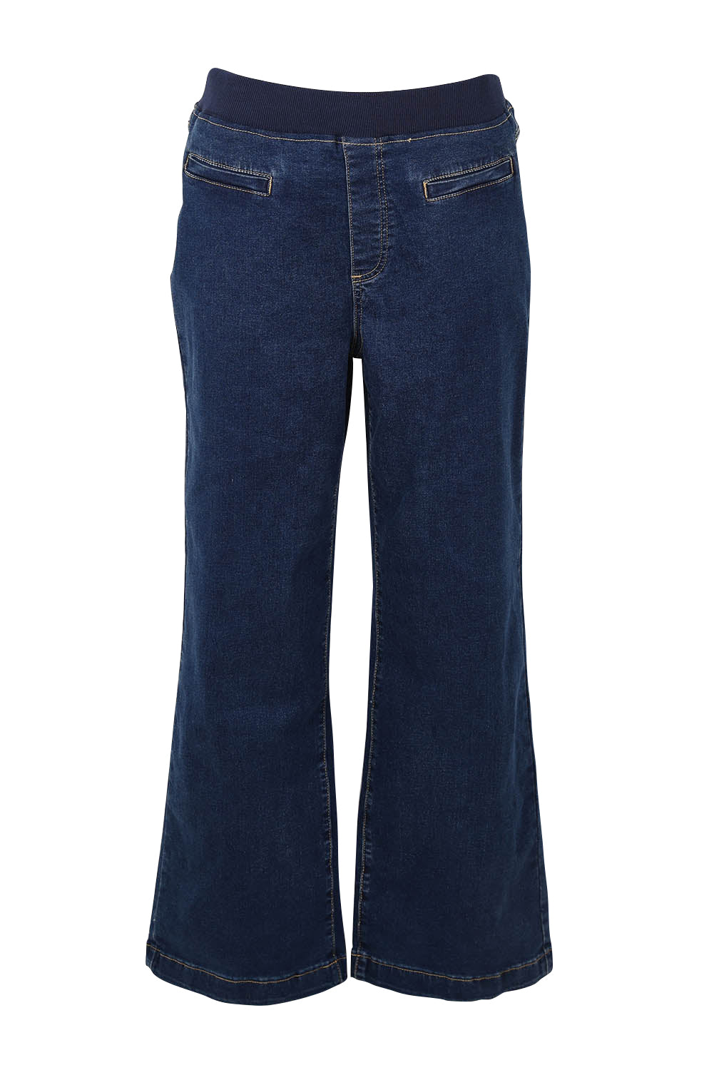 Product shot of the Maddy Wide Leg Jean in colour Darkdenim (Blue), from the front