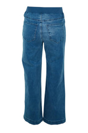 Product shot of the Maddy Wide Leg Jean in colour Denim (Blue), from the back