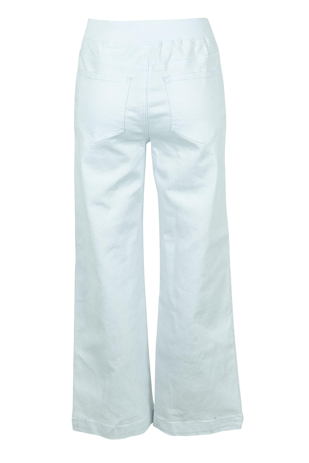 Product shot of the Maddy Wide Leg Jean in colour White (White), from the back