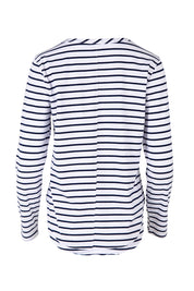 Product shot of the Annie Star Stripe Tee in colour Navywhite (White), from the back