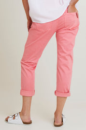 Model Grace wearing size S of the Isabella Cotton Pant in colour Pink (Pink), from the back