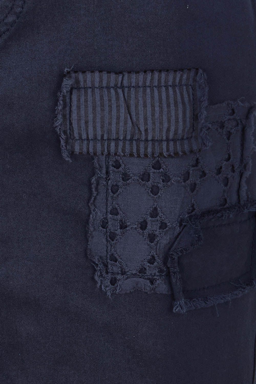 Product shot of the Portia Denim Skirt in colour Navy (Blue), detail