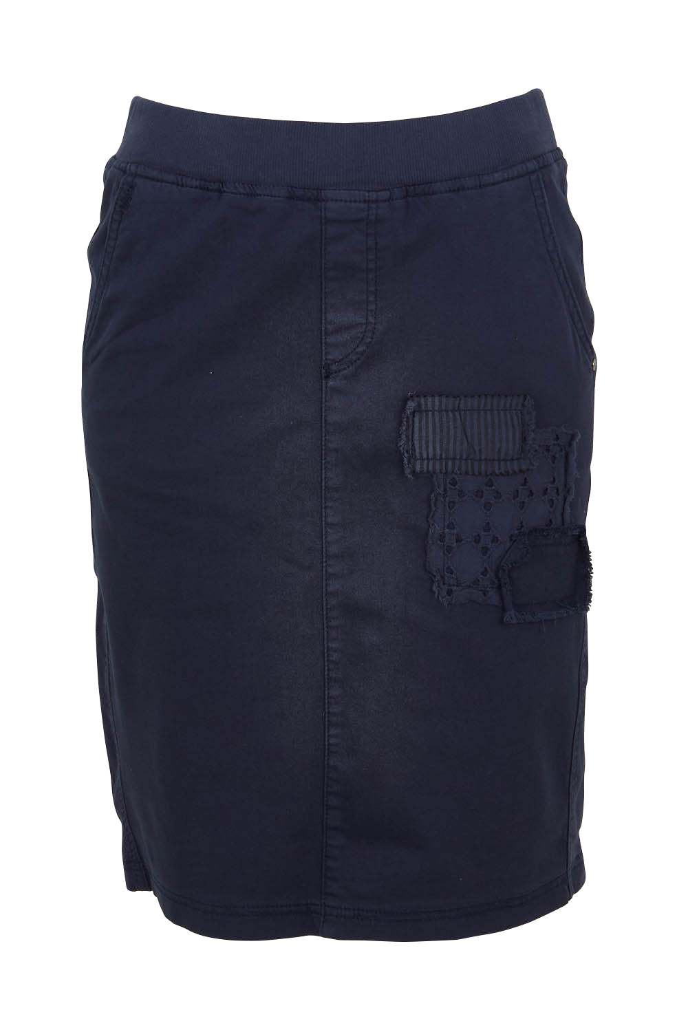 Product shot of the Portia Denim Skirt in colour Navy (Blue), from the front