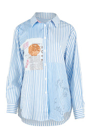 Product shot of the Love Me Stripe Cotton Shirt in colour Blue (Blue), from the front