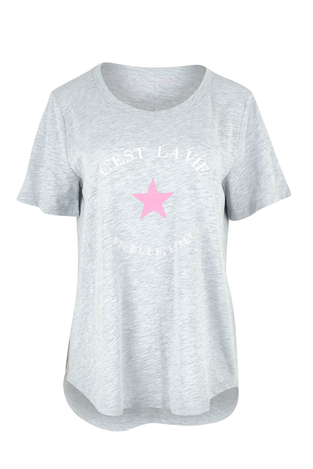 Product shot of the C'est La Vie Cotton Tee in colour Greymarle (Grey), from the front