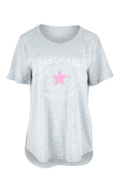 Product shot of the C'est La Vie Cotton Tee in colour Greymarle (Grey), from the front