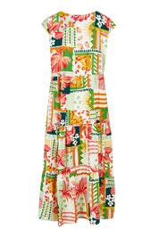 Product shot of the Cancun Dress in colour Multi (Green), from the back