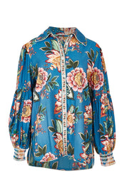Product shot of the Vintage Rose Shirt in colour Multi (Blue), from the front