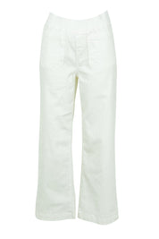 Product shot of the Carpenter Wide Leg Jean in colour Ivory, from the front