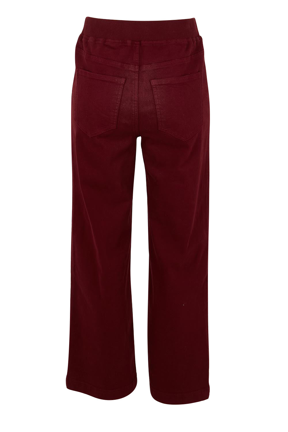 Product shot of the Carpenter Wide Leg Jean in colour Shiraz (Red), from the back
