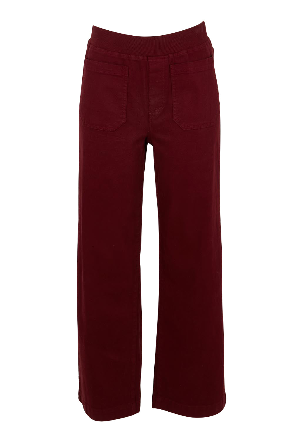 Product shot of the Carpenter Wide Leg Jean in colour Shiraz (Red), from the front