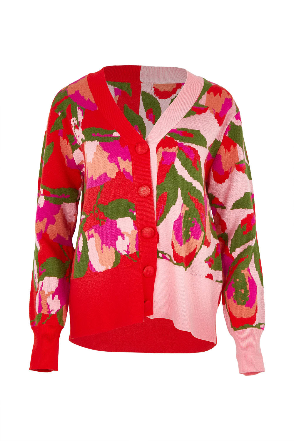Product shot of the Bloom Cardigan in colour Pinkmulti (Pink), from the front