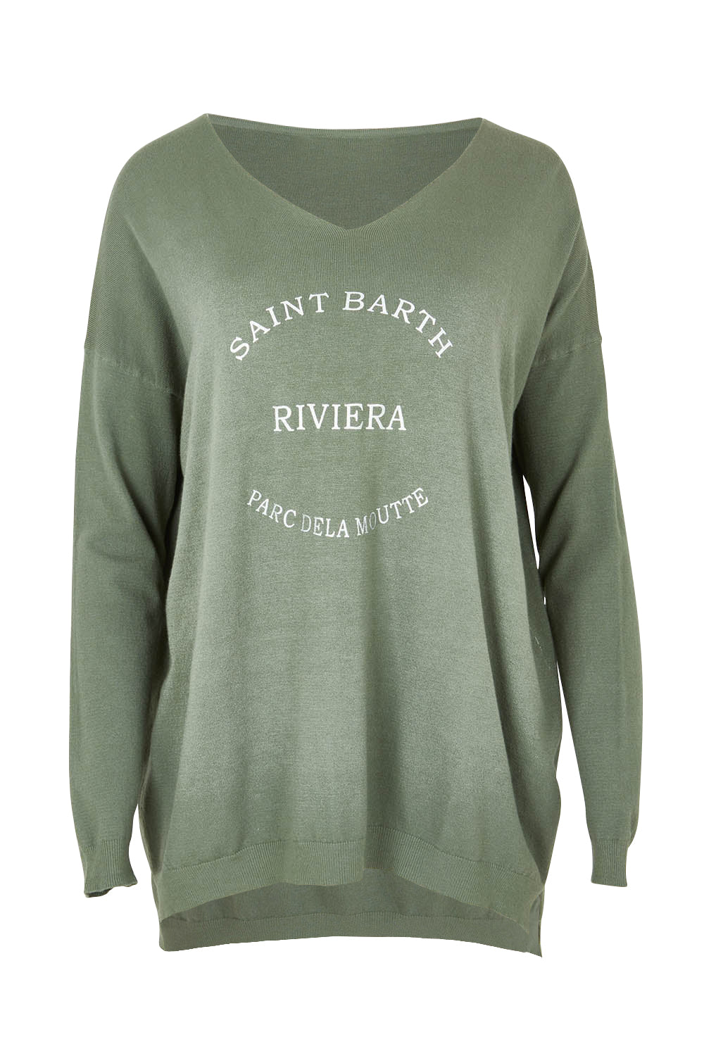 Product shot of the Saint Barth Knit in colour Khaki (Green), from the front