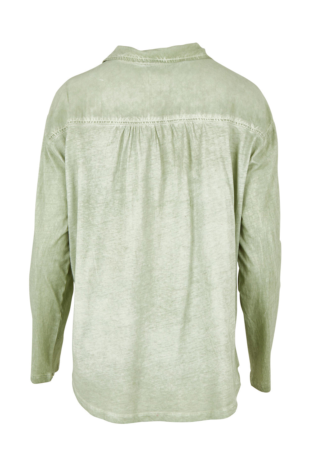 Product shot of the Paige Garment Washed Shirt in colour Washgreen (Green), from the back