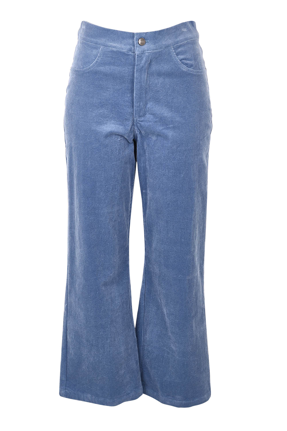 Product shot of the Lucy Stretch Cord Pant in colour Blue (Blue), from the front