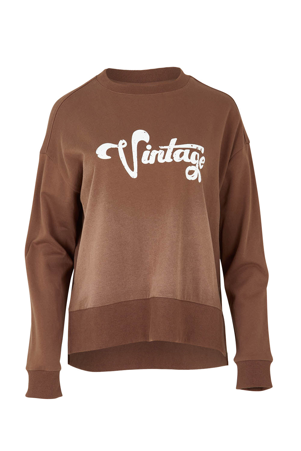 Product shot of the Vintage Cotton Blend Sweatshirt in colour Chocolate, from the front