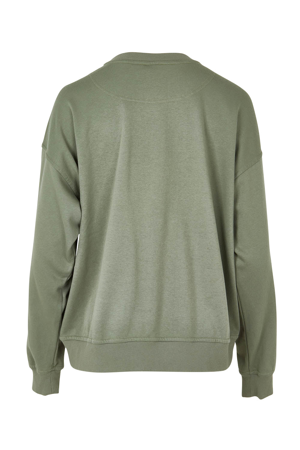 Product shot of the Voila Cotton Blend Sweat in colour Khaki (Green), from the back