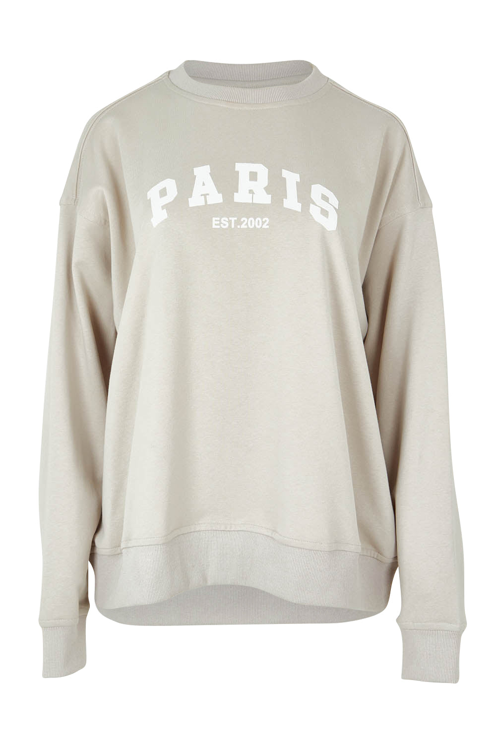 Product shot of the Paris Cotton Blend Sweat in colour Stone, from the front