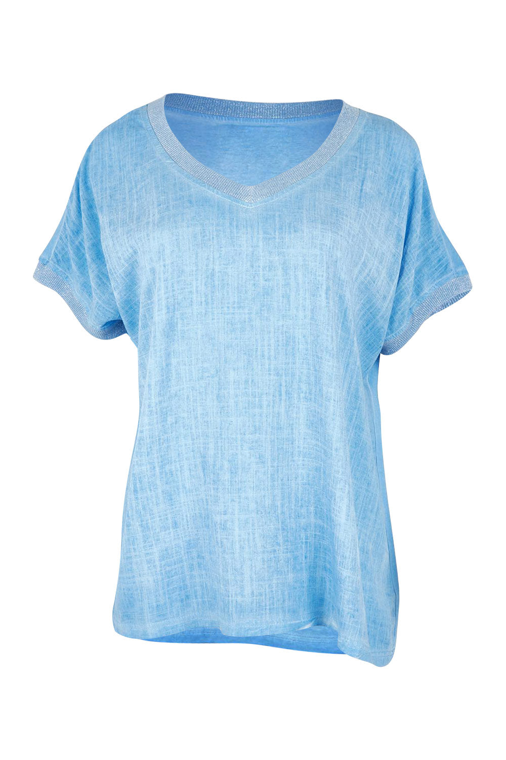 Product shot of The Sienna Linen Blend Tee in colour Blue (Blue), from the front