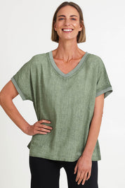 The Sienna Linen Blend Tee - Olive