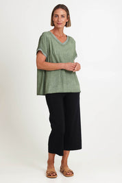 The Sienna Linen Blend Tee - Olive