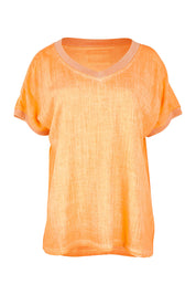 Product shot of The Sienna Linen Blend Tee in colour Orange, from the front
