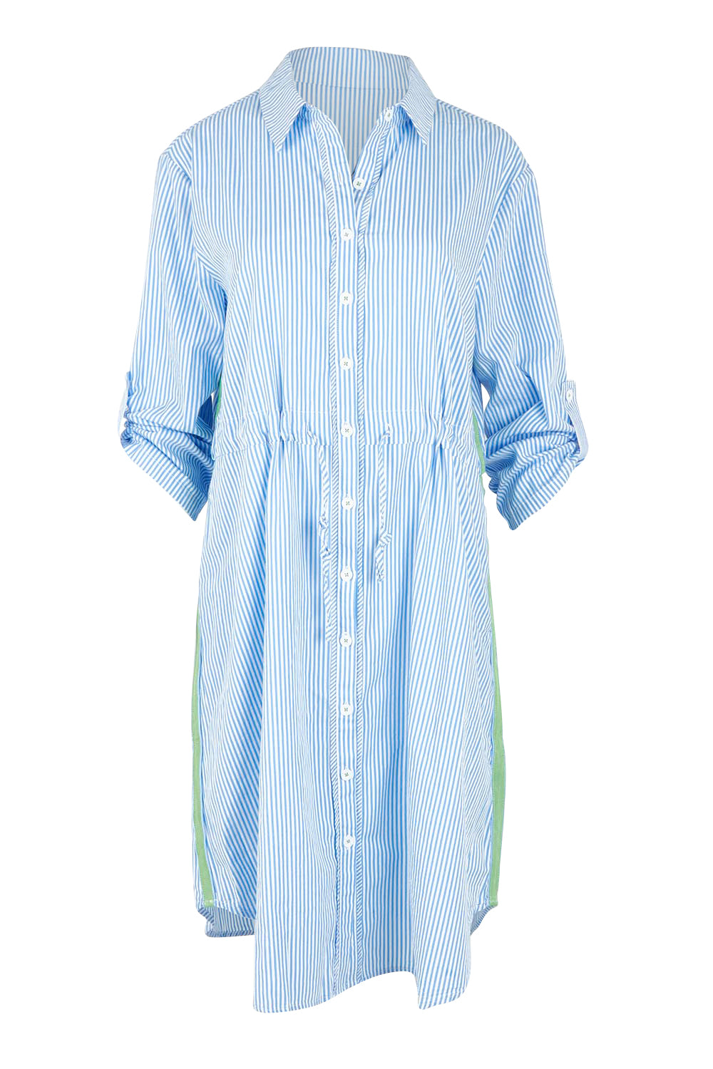 Product shot of the Skyler Stripe Cotton Dress in colour Blue (Blue), from the front