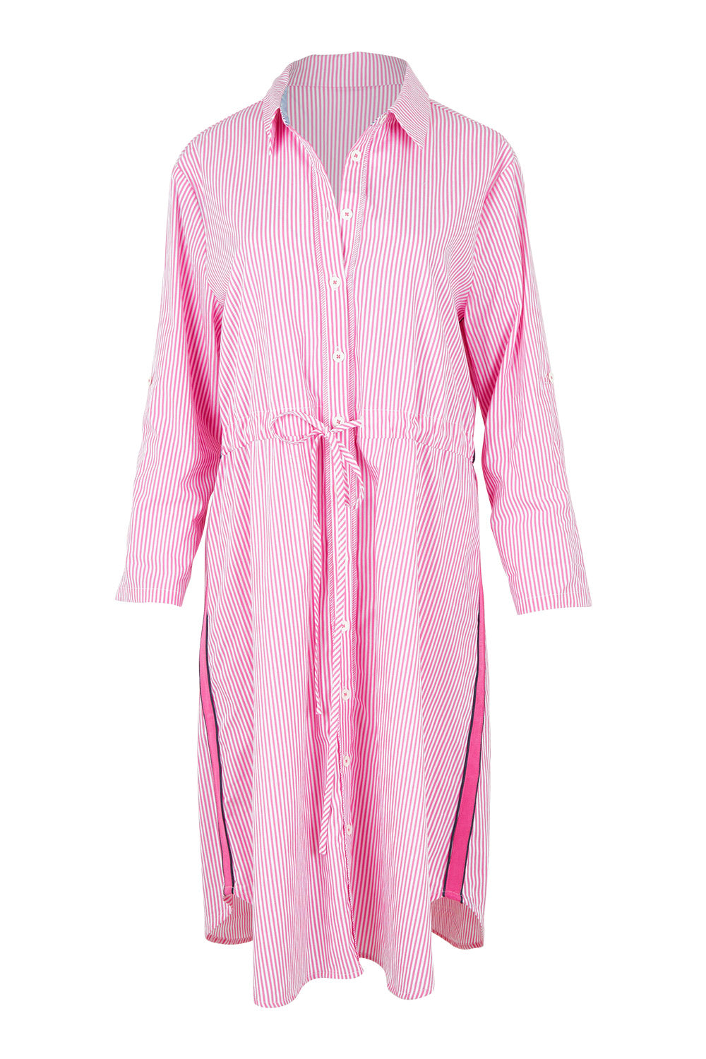 Product shot of the Skyler Stripe Cotton Dress in colour Pink (Pink), detail